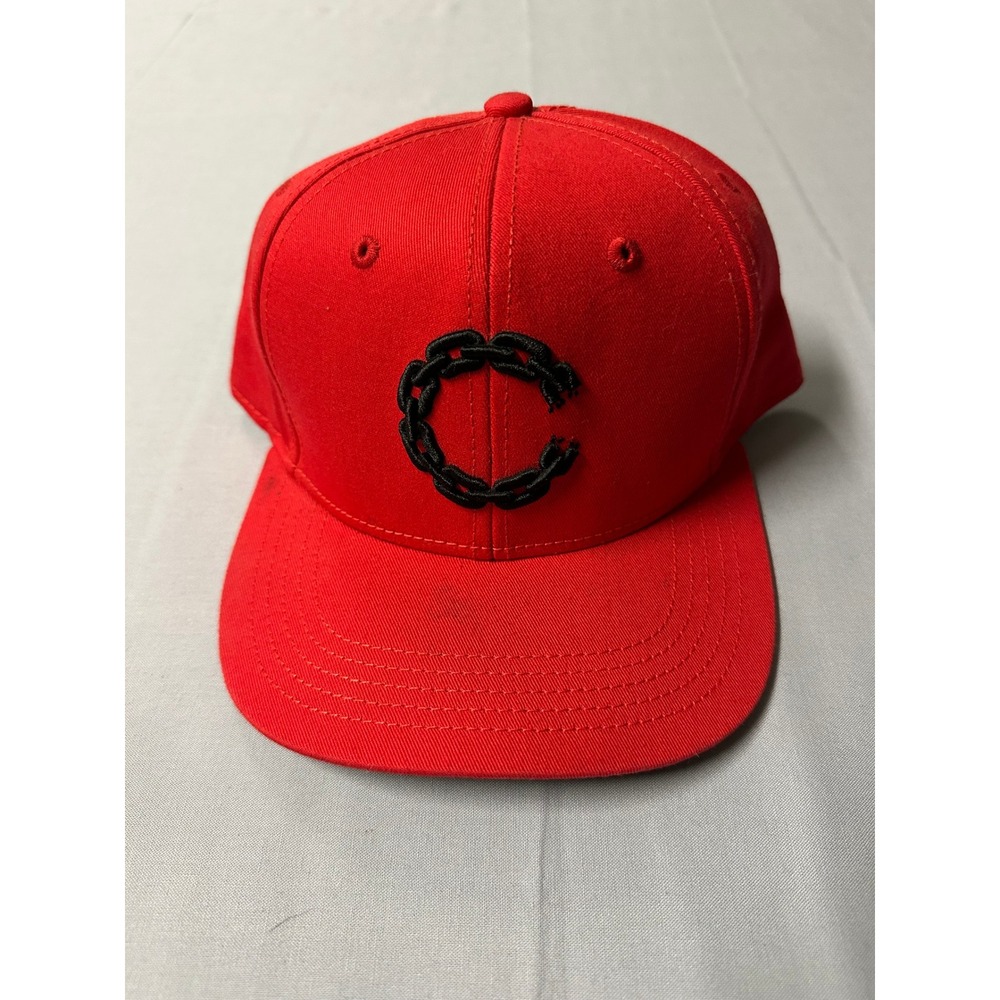 Crooks & Castles Red Snapback Hat Black Embroidered Chain C Logo Flat Brim Cap